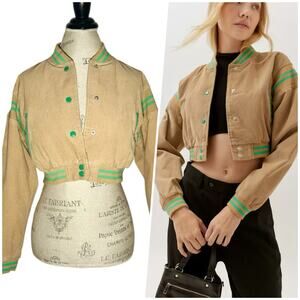 Urban Outfitters | Women | Corduroy Stripe Cropped Varsity Jacket | Size Small